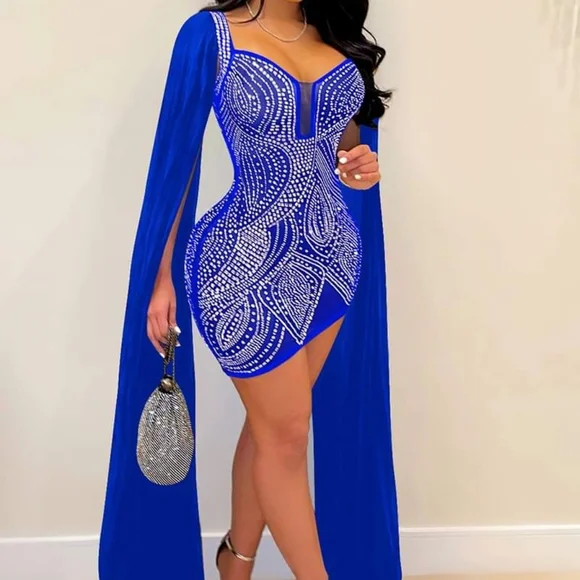 Dresses | Royal Blue Rhinestione Dress With Extra Long Sleevessize | Poshmark Dresses | Royal Blue Rhinestione Dress With Extra Long Sleevessize | Poshmark